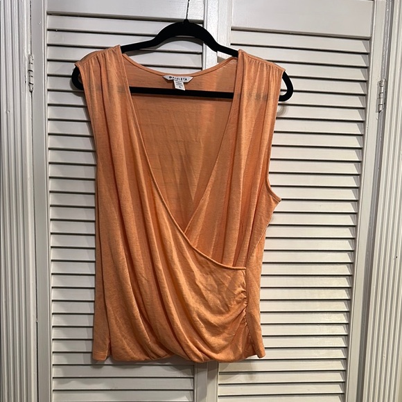 Athleta Orange Wrap Blouse with Asymmetrical Ruched Design - Picture 1 of 2
